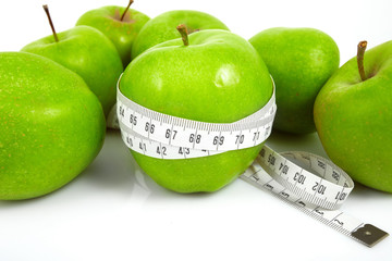 Green apples measured  the meter, sports apples