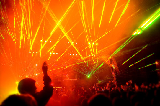 Panorama of the concert, laser show
