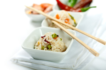 Rice, dish with carrots, corn and pepper