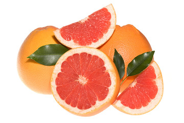 Fresh grapefruits with leafs