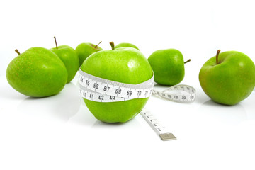 Green apples measured  the meter, sports apples