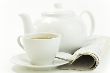 morning cup of tea and press on white