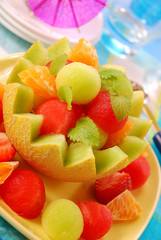 fruits salad in melon bowl
