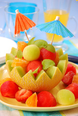fruits salad in melon bowl