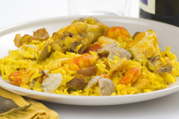 delicious seafood paella and chicken rice yellow