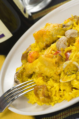 delicious seafood paella and chicken rice yellow