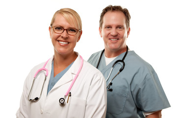 Fototapeta premium Friendly Male and Female Doctors on White