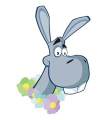 funny donkey with flowers