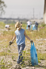 woman collecting garbage