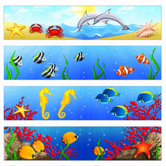 Fototapeta premium Ocean banners with tropical fishes