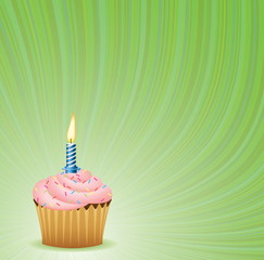 Birthday Green Vector Background. Cupcake Collection.