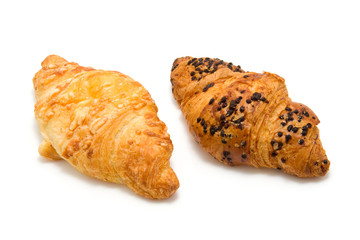 fresh baked croissants isolated on white background