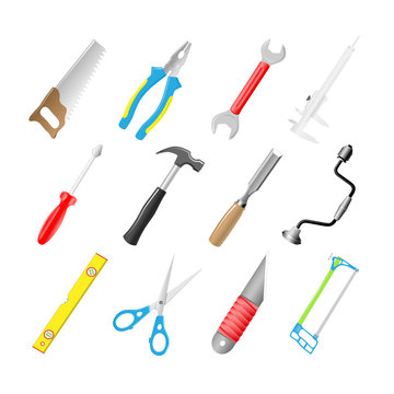 vector 3d icons of joiner's tools
