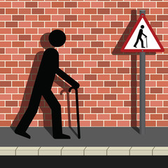 Signage Old Man Walking Along a Street