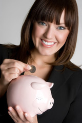 Obraz na płótnie Canvas Piggy Bank Woman