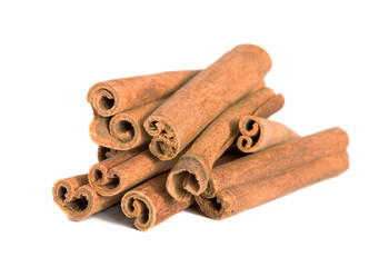Cinnamon sticks on white background
