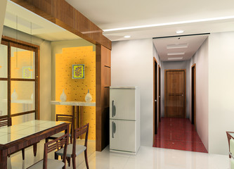 A kind of kitchen and corridor design