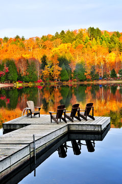 Fototapeta Wooden dock on autumn lake