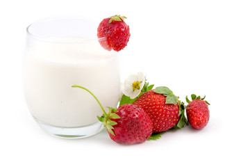 Glass with milk and strawberry