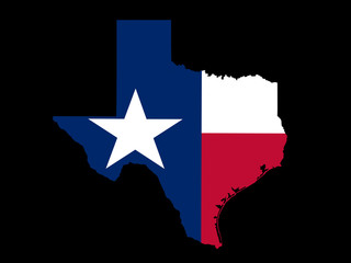 Texas Flag as the territory Map on the Black Background