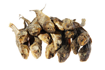 Dry salt fish on a white background. (isolated)