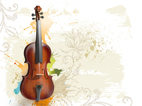 Violin on abstract floral background