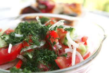 green vegetable salad with focaccia