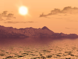 Coloured sunset on coastline