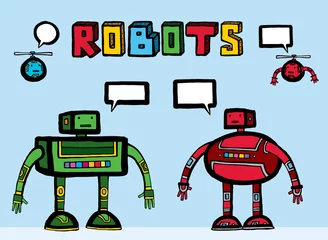 Fotobehang Twee leuke robots met handige toevoegingen een illustratie © vesves