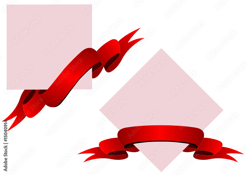 Wall mural red ribbons with banners on white background
