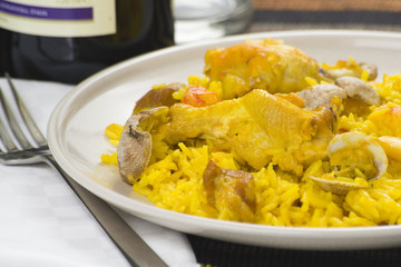 delicious seafood paella and chicken rice yellow