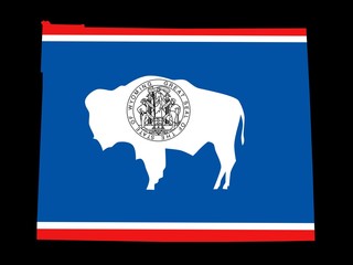 Wyoming Flag as the territory Map on the Black Background