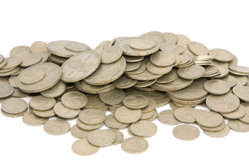 Coins on white background