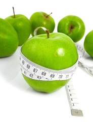 Green apples measured  the meter, sports apples