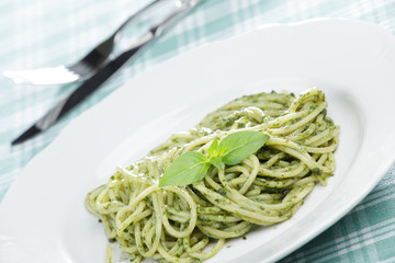 Spaghetti with pesto sauce