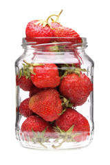 Strawberry in jar on a white background