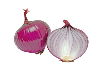 Onion and onion half  isolated on white background