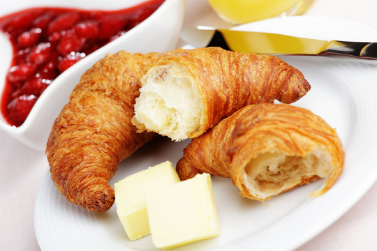 French breakfast with croissant and jam