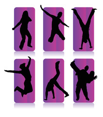 Fototapeta na wymiar Silhouettes of party people in a purple frame