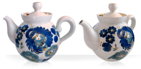 porcelain teapot with painting under gzhel