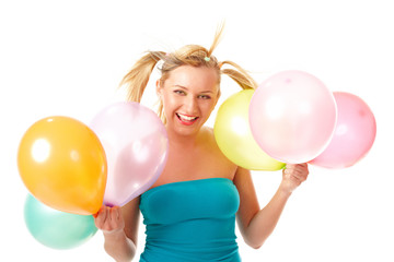 Fototapeta na wymiar Laughing Girl with balloons