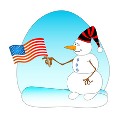 snowball a penguin waving flags and smiling