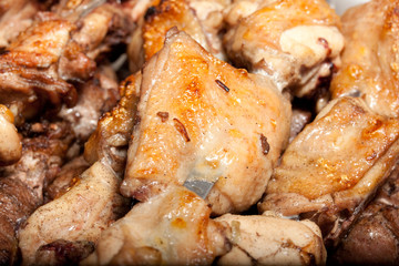 barbecue, shish kebab from chiken and pork