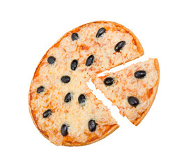 Pizza  with the cut off slice .Isolated