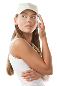 Young Beautiful Woman Wearing Baseball Cap