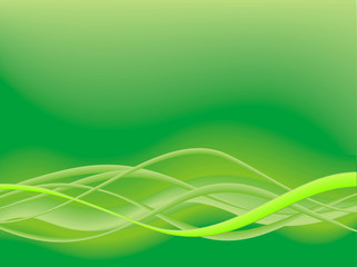 Abstract Green Background with Light Yellow Waves - Vector