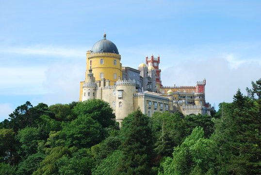 Colorful Palace of Pena landscape view in Sintra, Portugal.