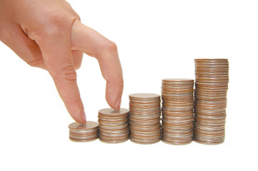 chart made of columns of coins isolated over white background