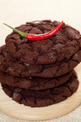 chocolate chip american style cookies stacked red hot chilli on
