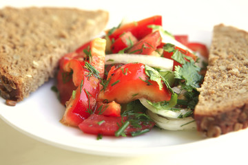 tomato salad and rye bread